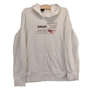 Oakley Sunglasses Pullover Hoodie Size L White Graphic Logo Spell Out Pocket